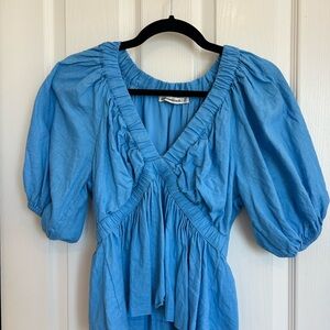 Abercrombie & Fitch Blue Puff Sleeve Ruched Blouse
